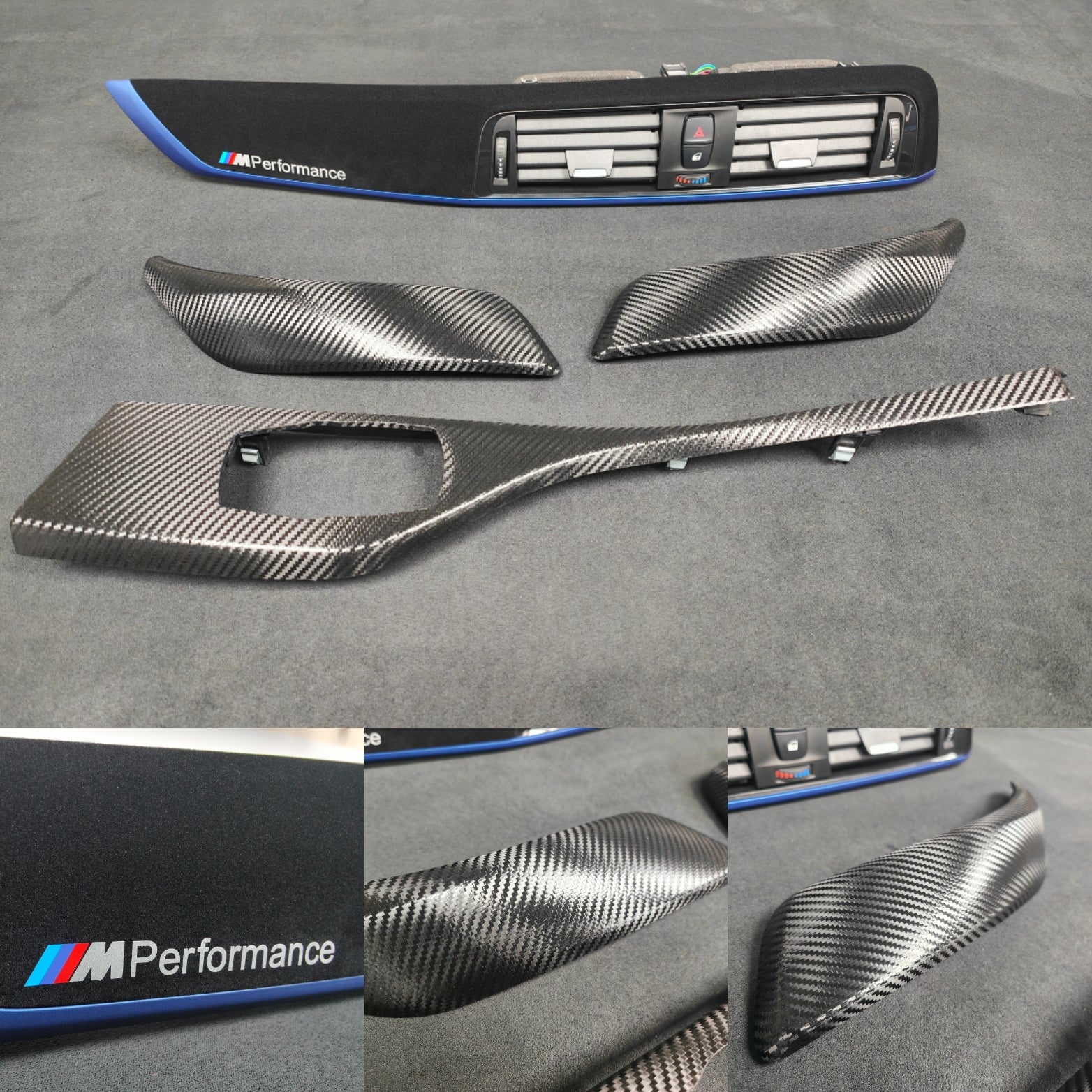 BMW F21 F22 LCI-2 CUSTOM INTERIOR TRIM SET - PREMIUM TEXTURED BLACK CARBON / BLUE ACCENT